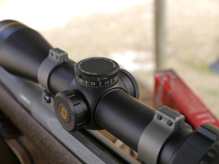 Using elevation adjustments to “dial the range” is probably the most precise way to compensate for trajectory. Most optics manufacturers now offer “dial-up turrets,” but in order for them to work adjustments must be consistent, and values must be verified at actual ranges. This is Leupold’s Custom Dial System (CDS), calibrated to a specific load.